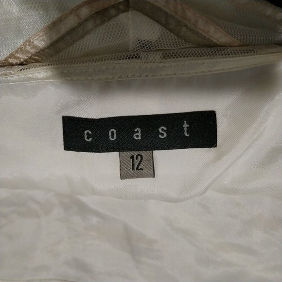 Coast Skirt Womens 12 Cream Stripe Geometric Midi Lined Zip Net Diamond Flared - Picture 2 of 15